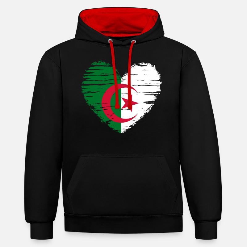 Algérie coeur drapeau blason - Sweat à capuche contrasté - noir/rouge