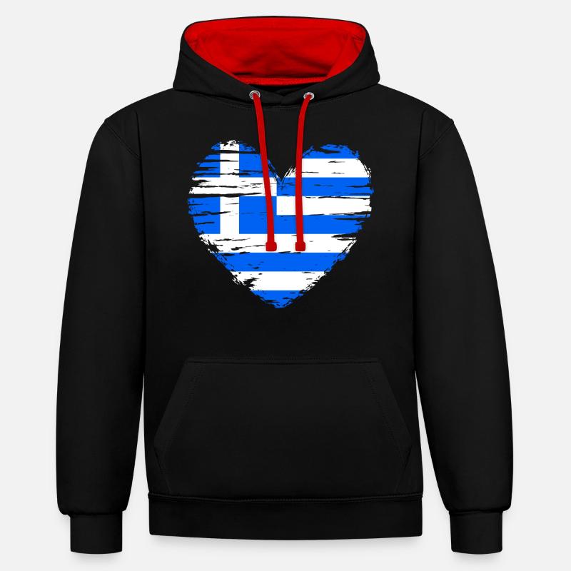 Grece coeur drapeau drapeau blason - Sweat à capuche contrasté - noir/rouge