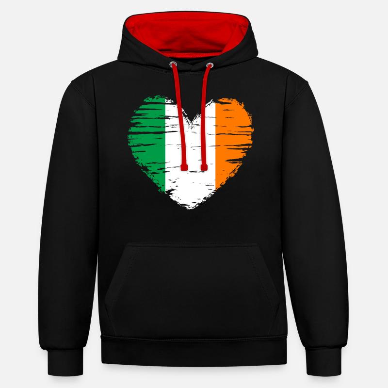 Irlande coeur drapeau blason - Sweat à capuche contrasté - noir/rouge