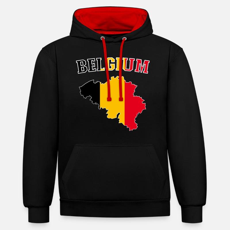 Belgique Drapeau Map - Sweat à capuche contrasté - noir/rouge