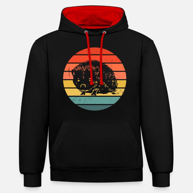 Hedgie Retro Sunset Hérisson - Sweat à capuche contrasté - noir/rouge