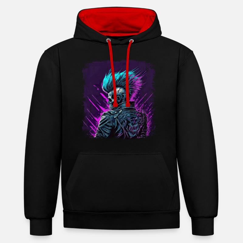 Synthwave Zombie Skull - Sweat à capuche contrasté - noir/rouge