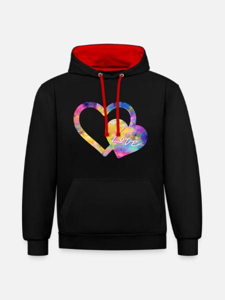 Herz doppelte Liebe Liebe bunt - Kontrast-Hoodie - Schwarz/Rot