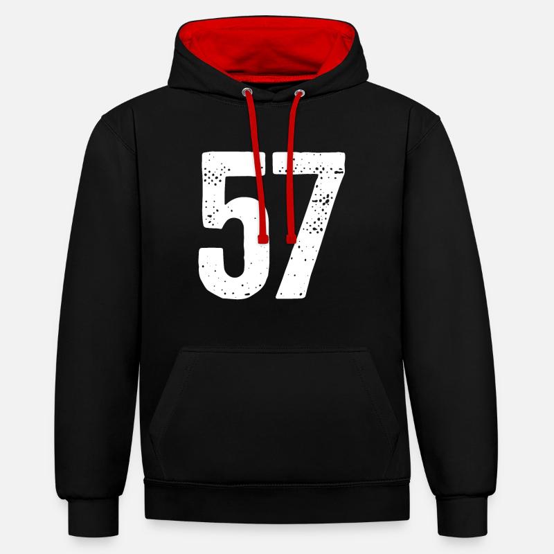 57 Numéros Blanc - Sweat à capuche contrasté - noir/rouge