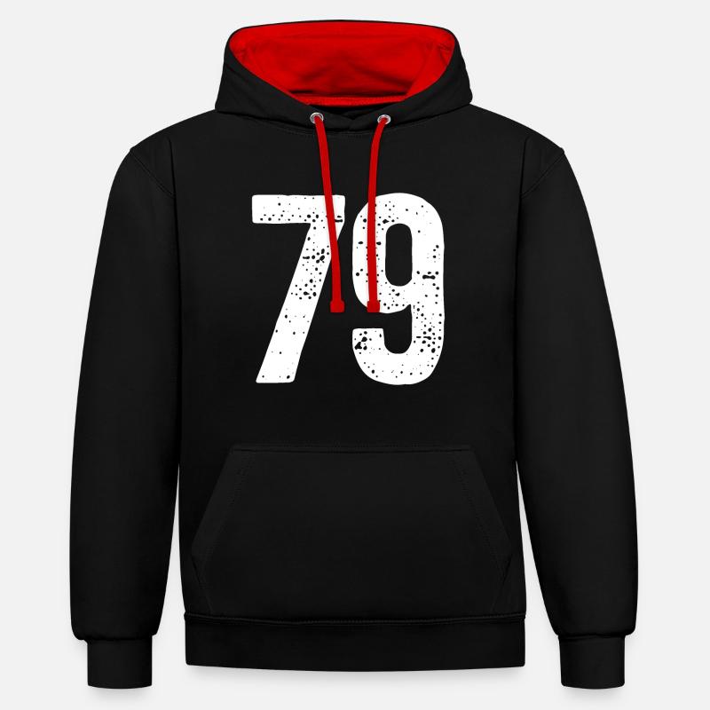 79 Numéros Blanc - Sweat à capuche contrasté - noir/rouge