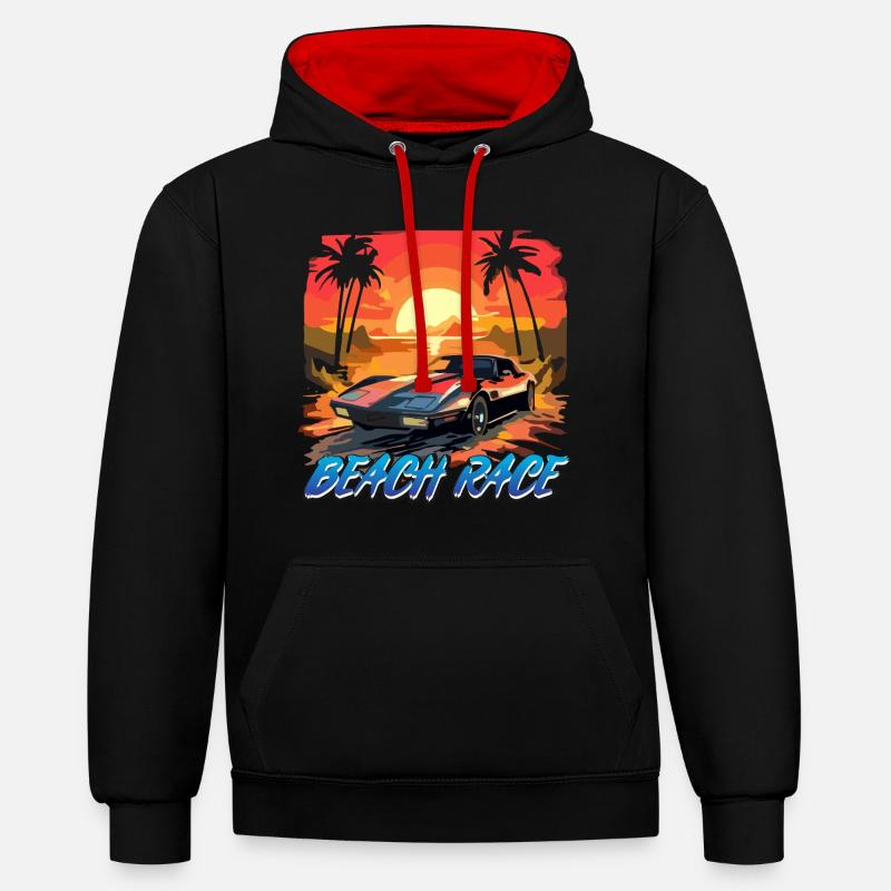 COURSE PLAGE - Sweat à capuche contrasté - noir/rouge