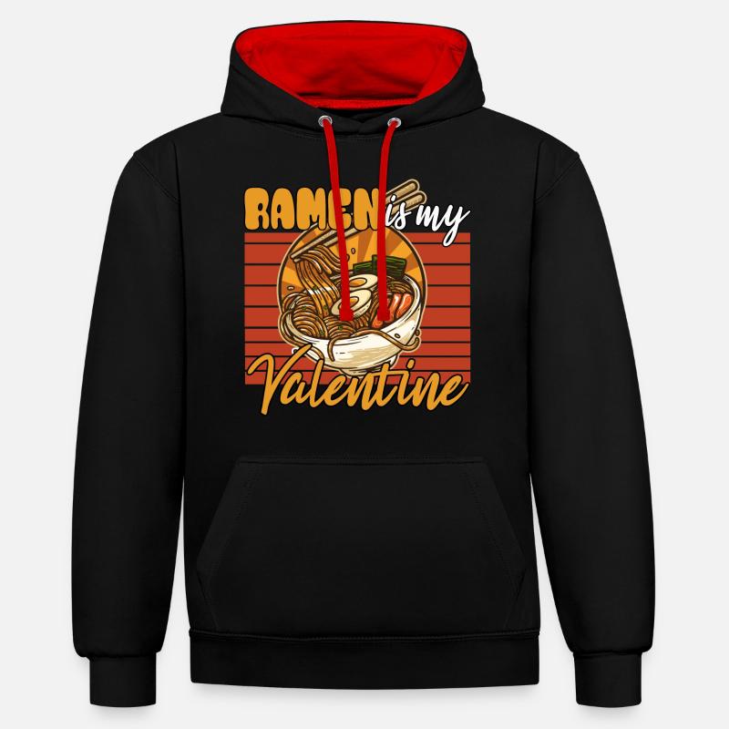 Le ramen est ma Saint-Valentin - Sweat à capuche contrasté - noir/rouge