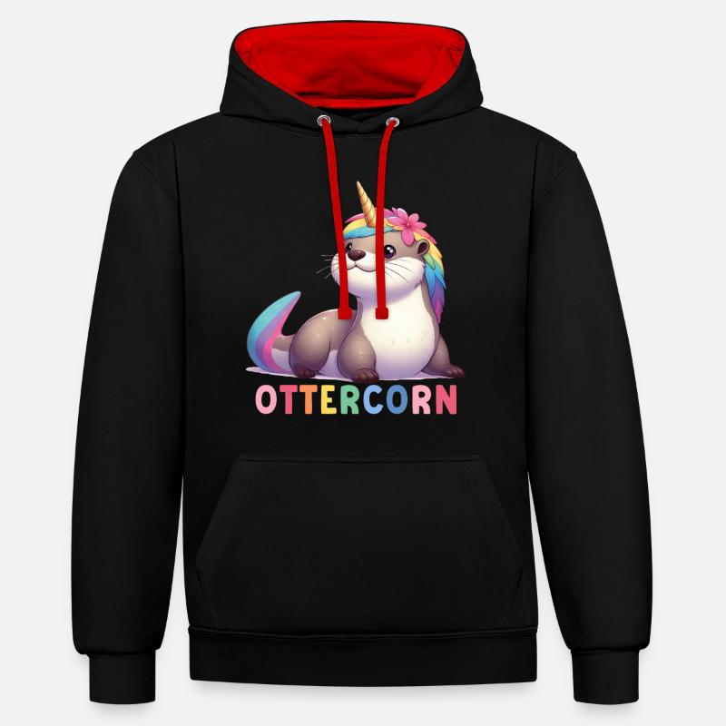 Licorne loutre - Sweat à capuche contrasté - noir/rouge