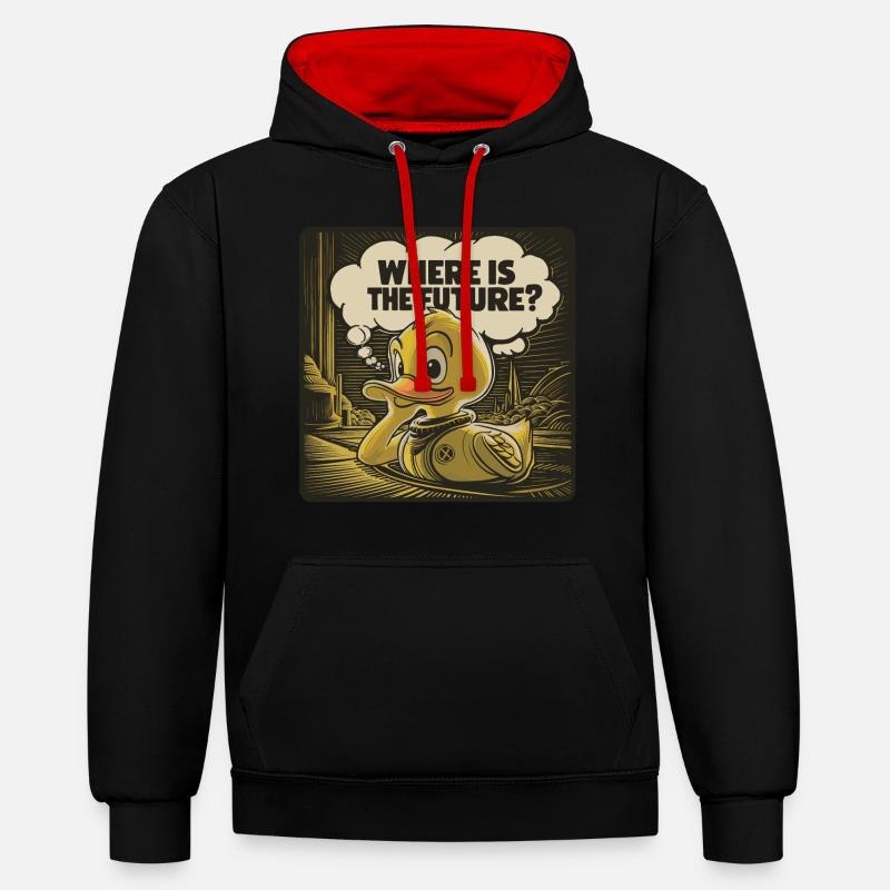 Canard en plastique jaune réfléchi - Sweat à capuche contrasté - noir/rouge