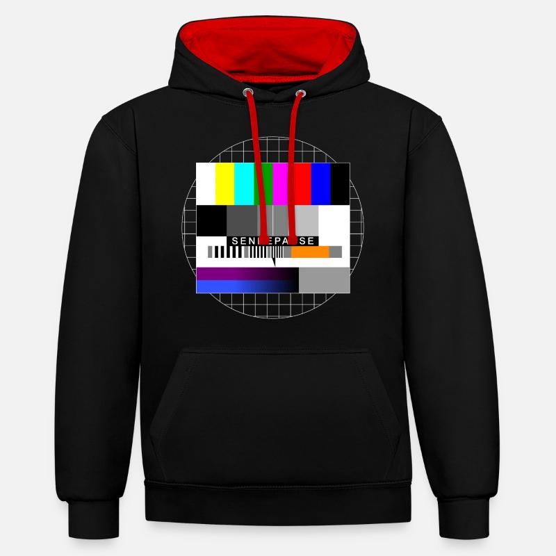Sendepause Testbild - Kontrast-Hoodie - Schwarz/Rot