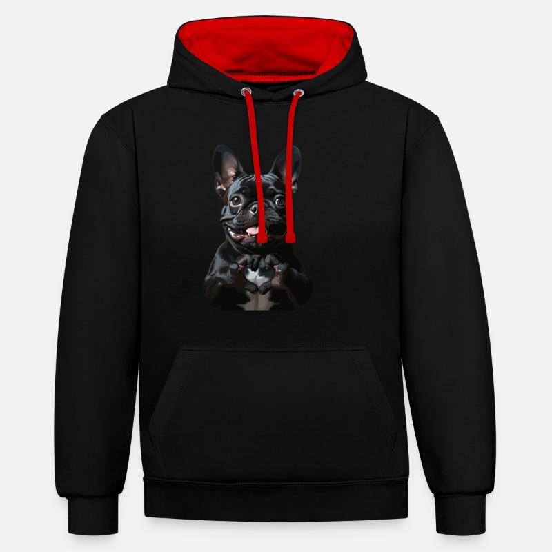 Look mignon de bouledogue français - Sweat à capuche contrasté - noir/rouge