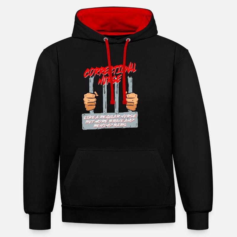 Infirmière de prison - Sweat à capuche contrasté - noir/rouge