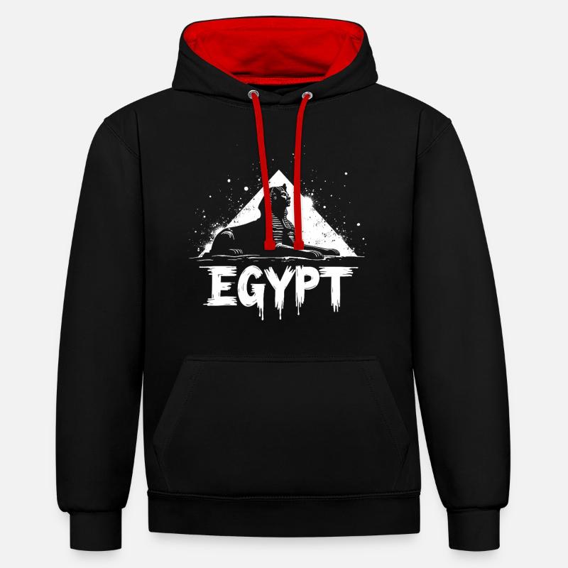 Pyramide du Sphinx d’Égypte - Sweat à capuche contrasté - noir/rouge