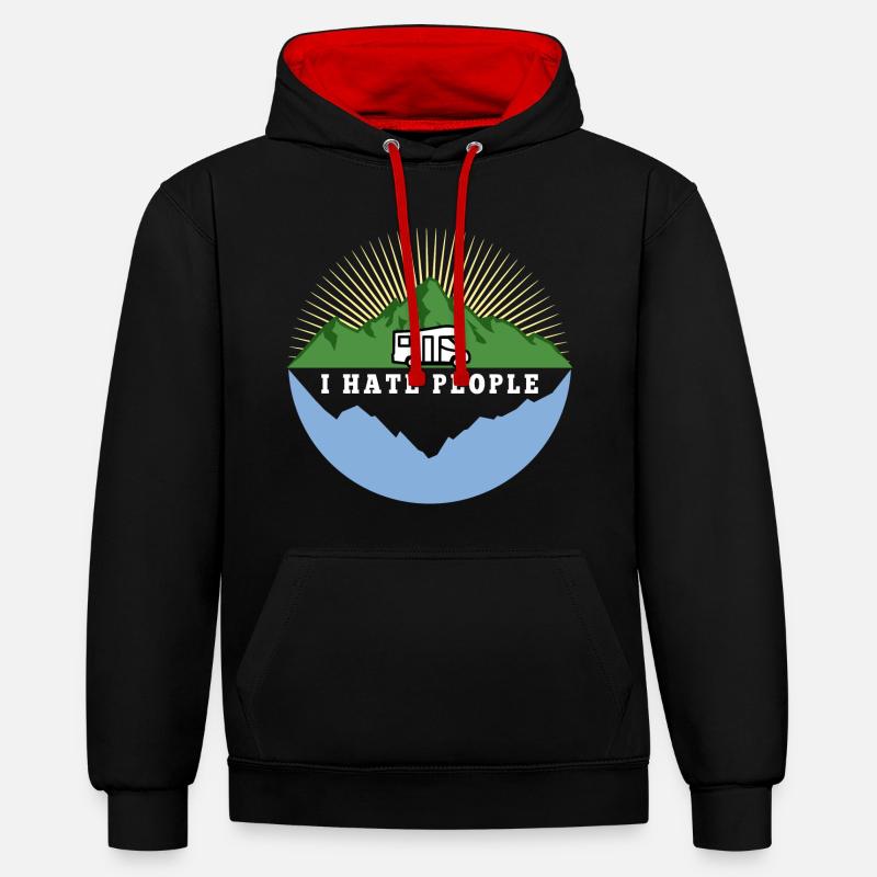 I hate people - Camping Nature Solitude - Sweat à capuche contrasté - noir/rouge