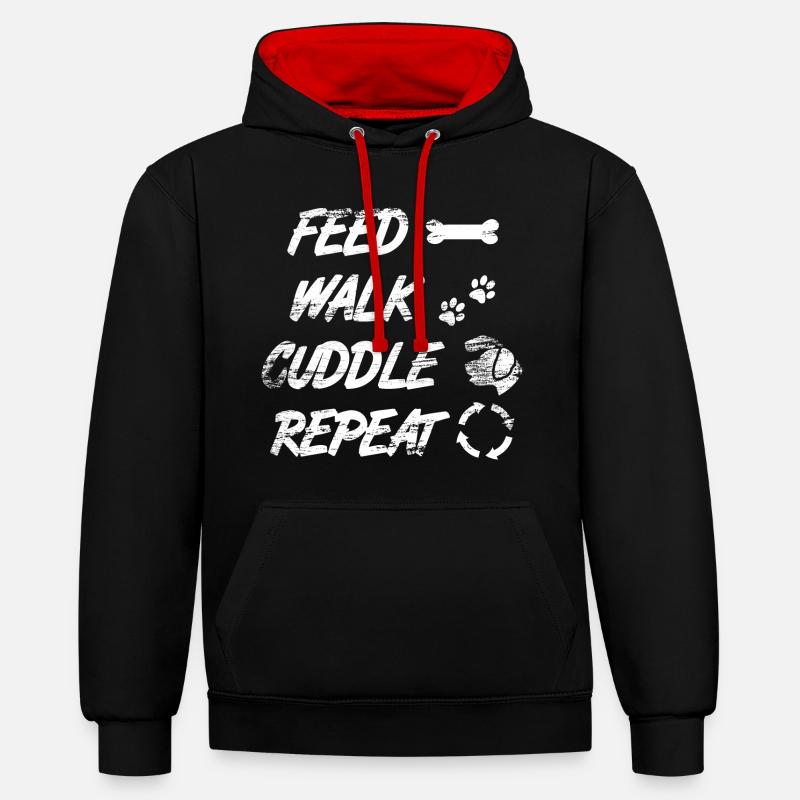 Feed Walk Cuddle Repeat - Kontrast-Hoodie - Schwarz/Rot
