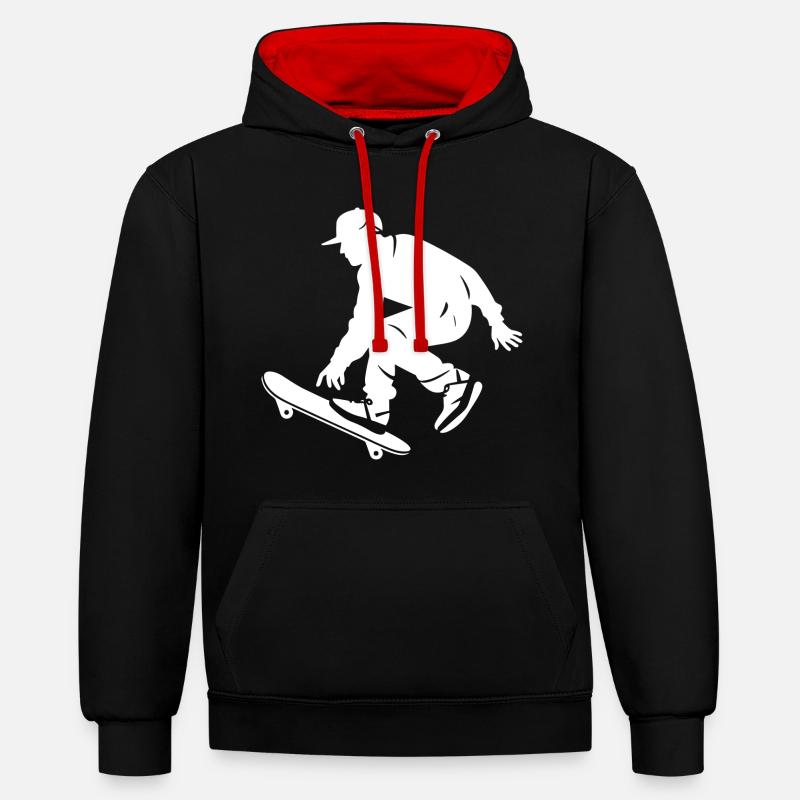 Garçon de planche à roulettes - Sweat à capuche contrasté - noir/rouge