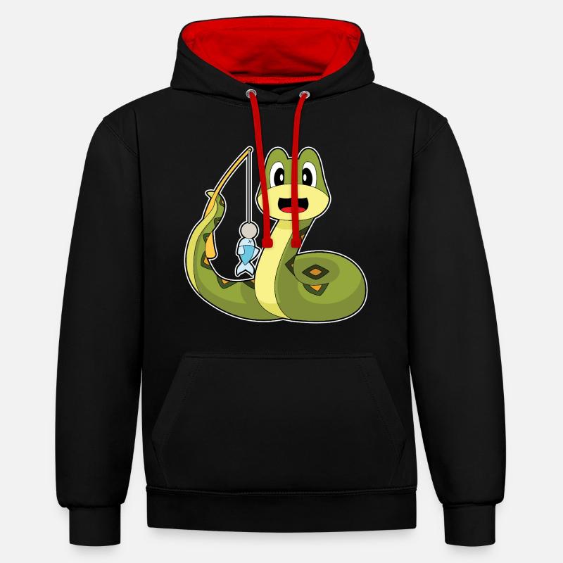 Pêche au poisson pêcheur serpent - Sweat à capuche contrasté - noir/rouge
