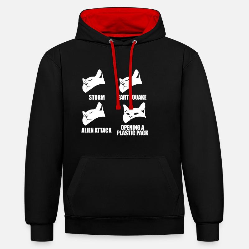 Chat - perception sélective - dire - Sweat à capuche contrasté - noir/rouge