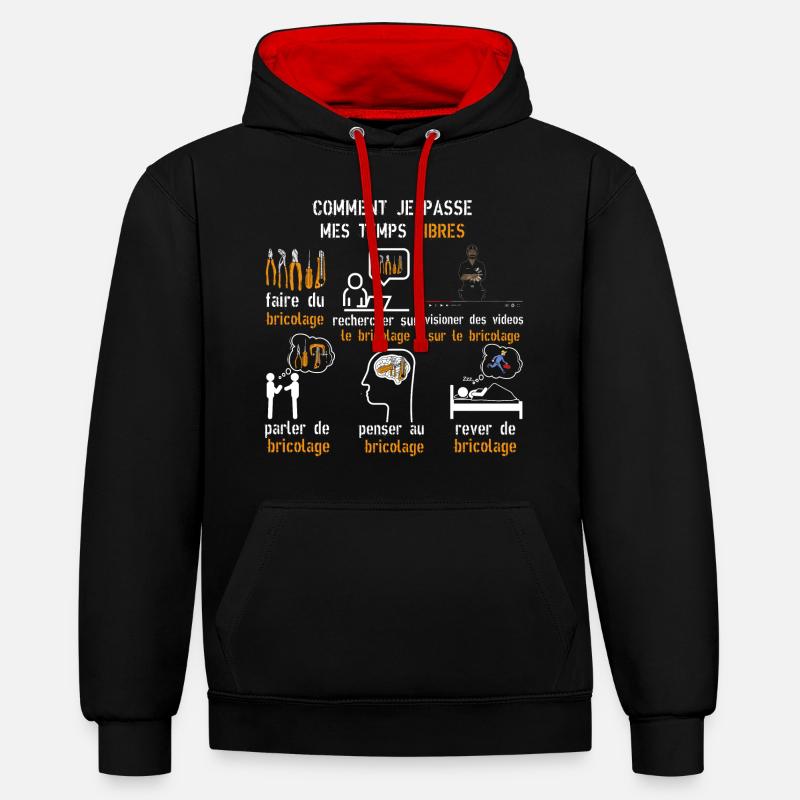 bricolage temps libres cadeau bricolage - Sweat à capuche contrasté - noir/rouge