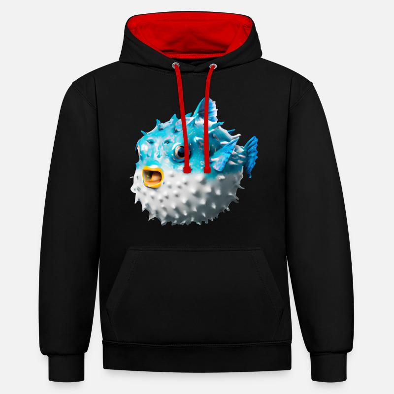 Poisson-globe gonflé - Sweat à capuche contrasté - noir/rouge