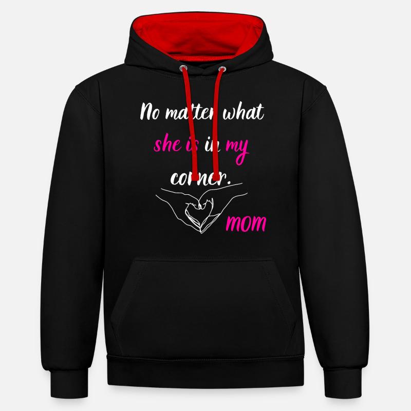 L’amour de maman - Sweat à capuche contrasté - noir/rouge