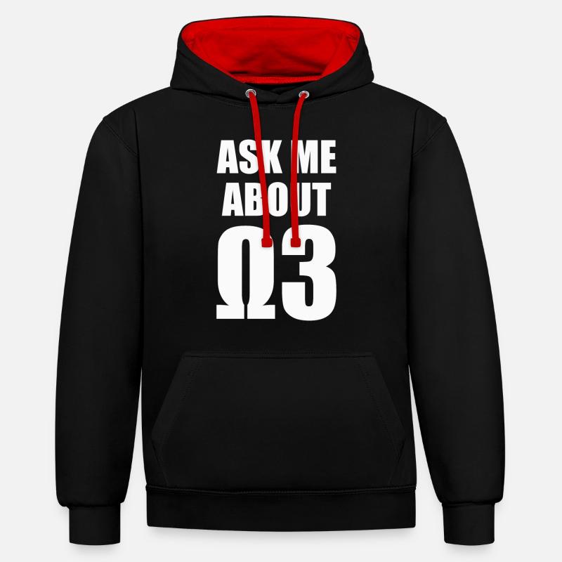 Posez-moi des questions sur les oméga 3 - blanc - Sweat à capuche contrasté - noir/rouge