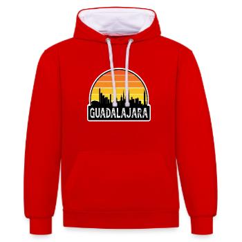 Guadalajara Mexiko Flagge Skyline Reisesouvenir - Kontrast-Hoodie - Rot/Weiß - Vorne - Liana (172cm) & Jaron (178cm)