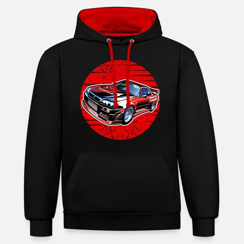 Jdm / Tuning / Turbocompresseur / Jantes / Chiptuning - Sweat à capuche contrasté - noir/rouge