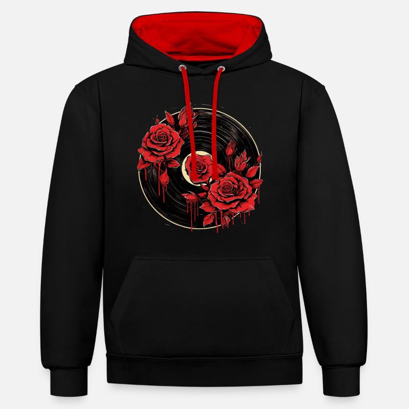 L’amour des disques vinyles - Sweat à capuche contrasté - noir/rouge