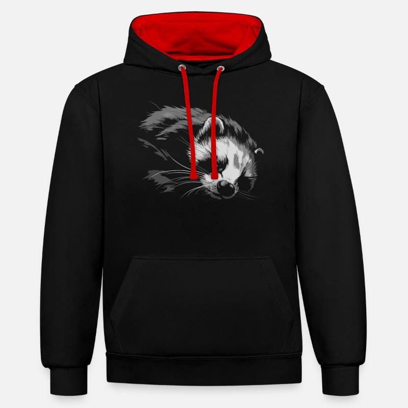 Frettchen ist müde - Kontrast-Hoodie - Schwarz/Rot