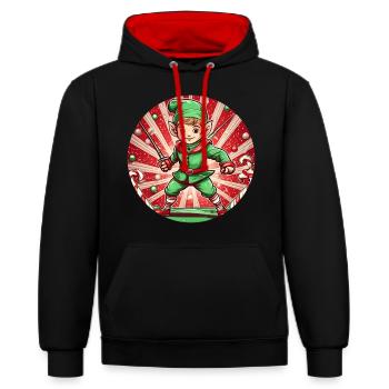 Weihnachtself Fechten - Kontrast-Hoodie - Schwarz/Rot - Vorne - Anna (173cm) & Nico (186cm)