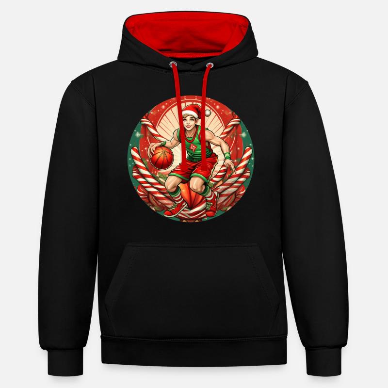 Basket-ball elfe de Noël - Sweat à capuche contrasté - noir/rouge