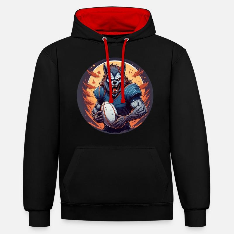 Gruseliges Halloween-partykostüm Werwolf Rugby - Sweat à capuche contrasté - noir/rouge