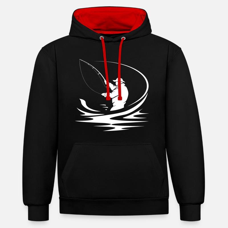 Dessin de pêcheur - Sweat à capuche contrasté - noir/rouge