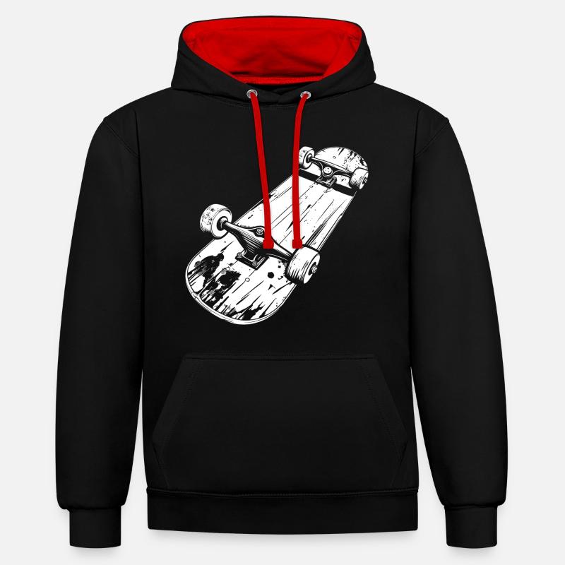 Dessin de planche à roulettes - Sweat à capuche contrasté - noir/rouge