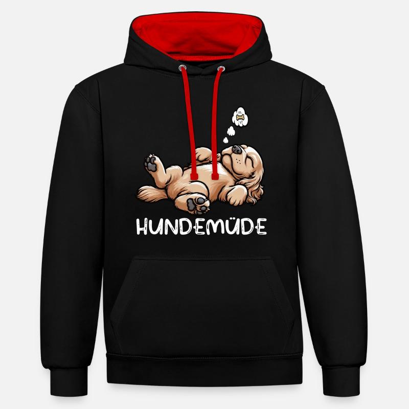 Hundemüde Cocker Spaniel Cockerhund Cockerbesitzer - Kontrast-Hoodie - Schwarz/Rot