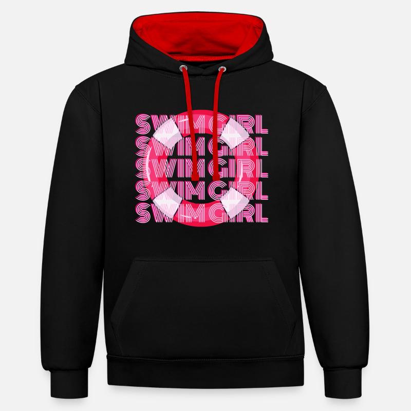 Natation filles - Sweat à capuche contrasté - noir/rouge