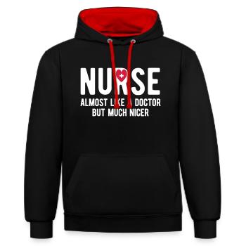 Krankenschwester - Kontrast-Hoodie - Schwarz/Rot - Vorne - Anna (173cm) & Nico (186cm)