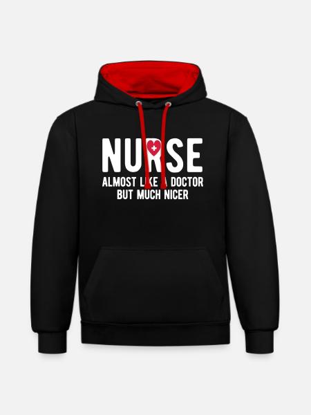 Krankenschwester - Kontrast-Hoodie - Schwarz/Rot