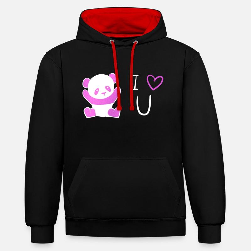 pinker panda ich liebe dich - Kontrast-Hoodie - Schwarz/Rot