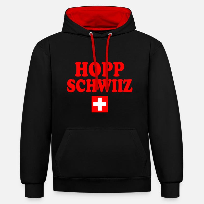 Hopp schwiiz - Sweat à capuche contrasté - noir/rouge