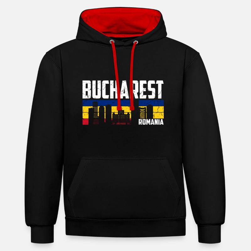 Bucarest Roumanie - Sweat à capuche contrasté - noir/rouge