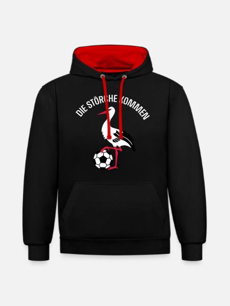 Fußball Storch - Kontrast-Hoodie - Schwarz/Rot