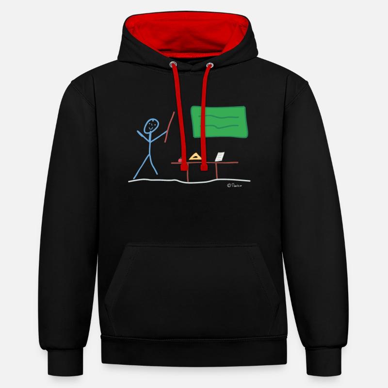 Stickman enseignant, profession enseignante - Sweat à capuche contrasté - noir/rouge