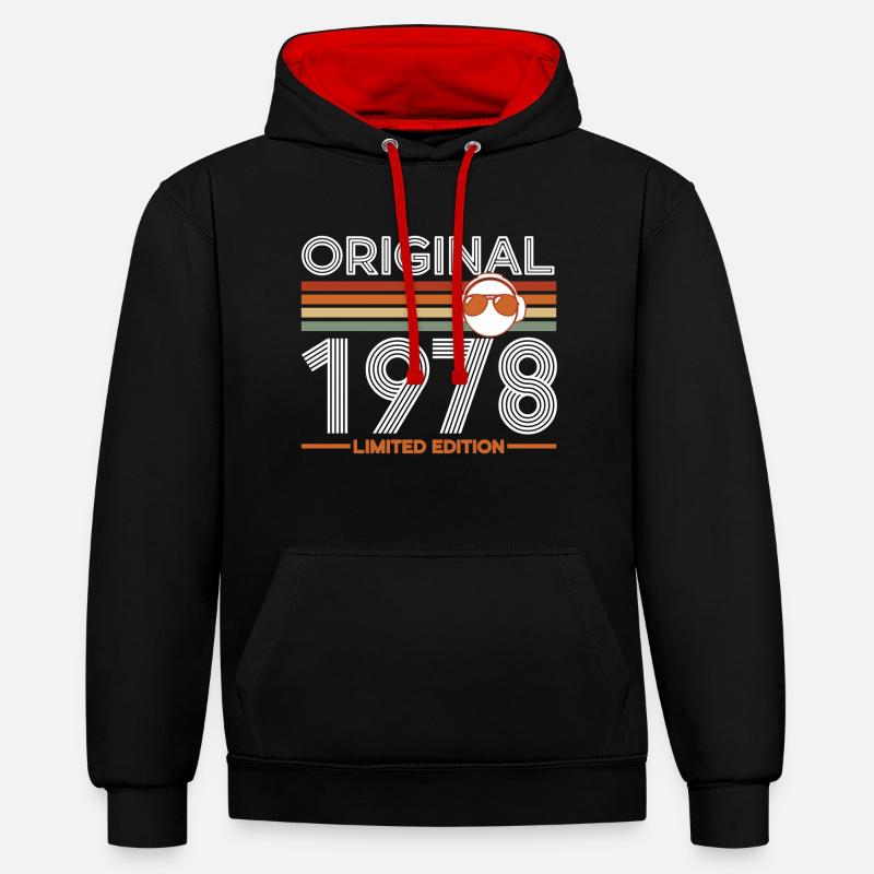 1978 - Sweat à capuche contrasté - noir/rouge