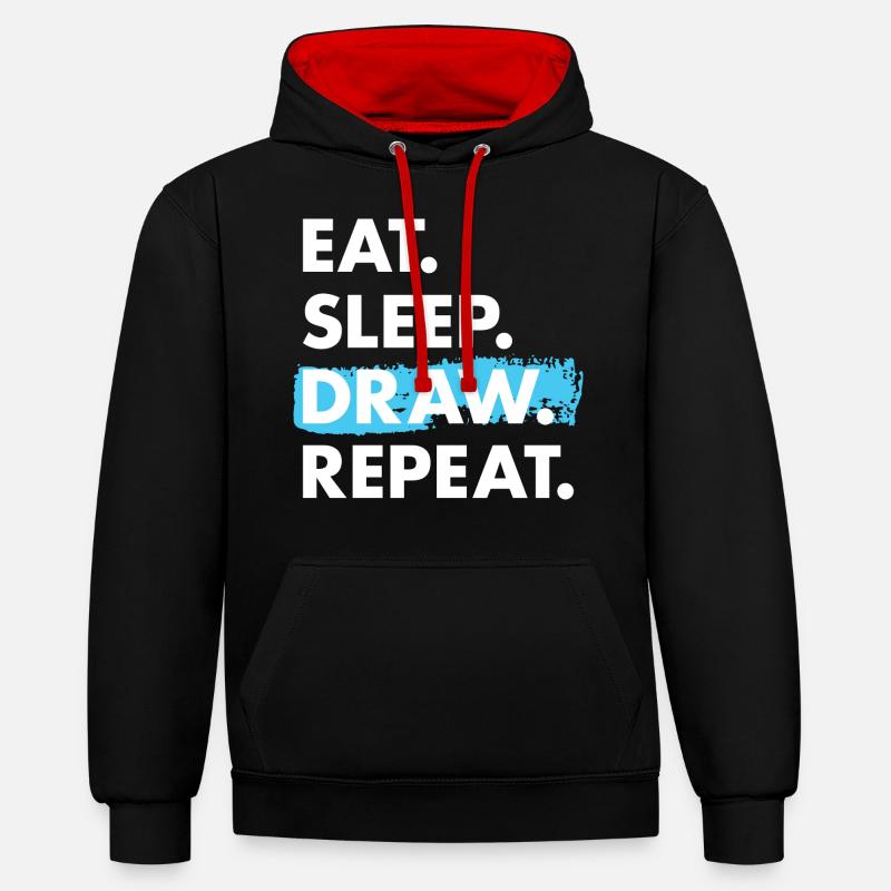 Tiroir Manger Sommeil Dessin - Sweat à capuche contrasté - noir/rouge