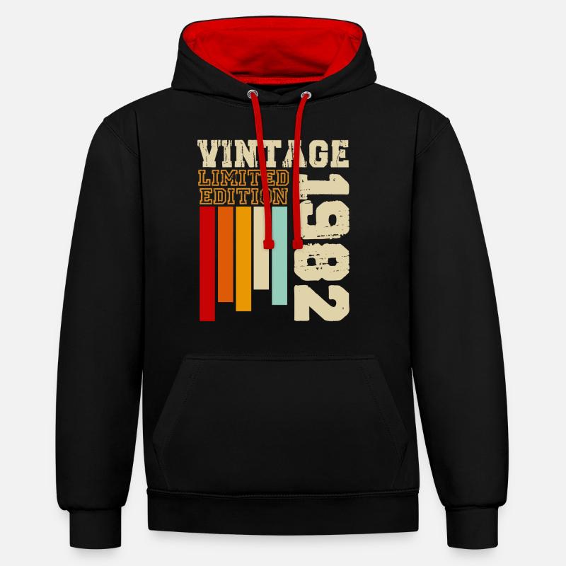 1982 - Sweat à capuche contrasté - noir/rouge