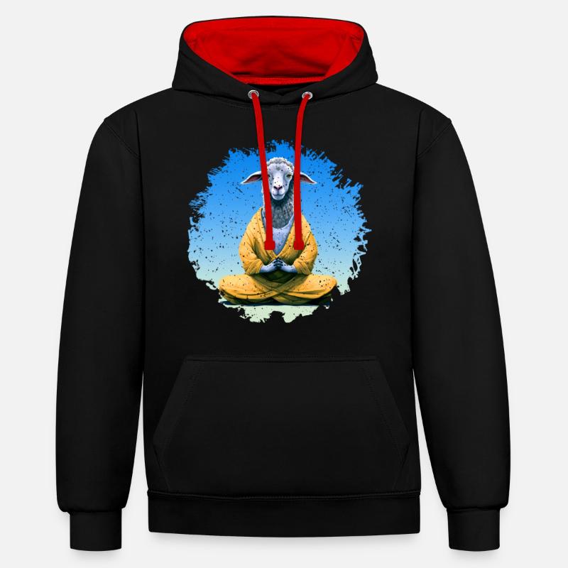 Sheep Yoga / Yogi Sheep - Sweat à capuche contrasté - noir/rouge