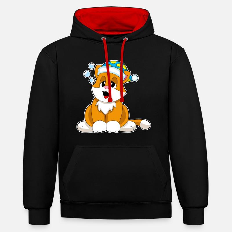 Bonnet de nuit pour chat - Sweat à capuche contrasté - noir/rouge
