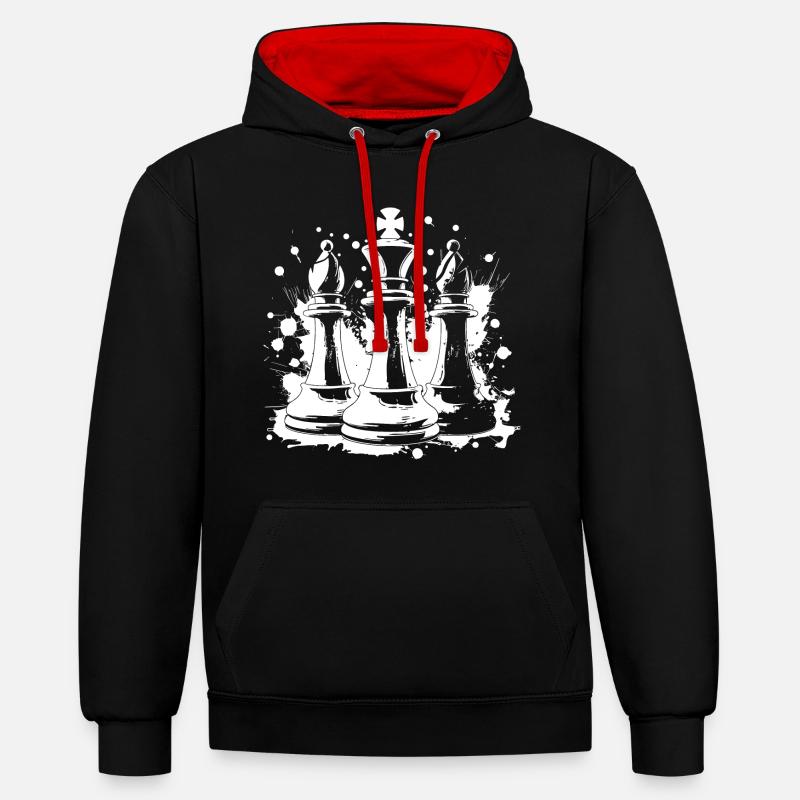 Fou et roi des échecs - Sweat à capuche contrasté - noir/rouge